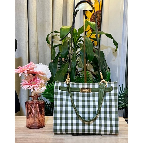 ✺✺ AUTHENTIC TORY BURCH GREEN AND WHITE PLAID PETITE LEE RADZIWILL ✺✺ - Picture 13 of 14